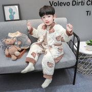 儿童睡衣男童冬季2023珊瑚绒加厚夹棉三层小男孩宝宝保暖套装