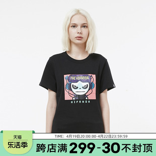 Hipanda你好熊猫女款赛博朋克科幻耳机印花短袖T恤设计潮牌