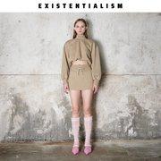 existentialism时髦运动女装高级短款休闲长袖，卫衣短裙套装