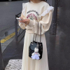 韩国chic秋季温柔减龄圆领印花百搭长袖卫衣+高腰波点半身裙套装