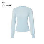 indicia羊毛针织衫，女半高领蓝色毛衣，修身2023秋季标记女装