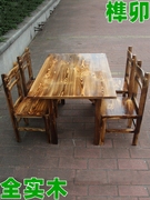 商用火锅桌炭烧桌碳烧桌火烧木桌椅松木台凳酒店方桌复古实木饭桌