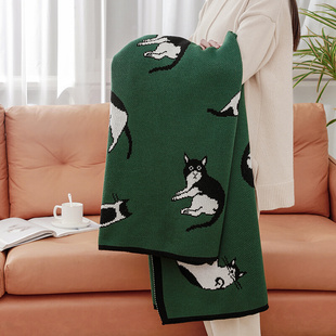 北欧ins沙发毯办公室空调毯午睡毯沙发装饰毯单人毛毯猫猫可爱风