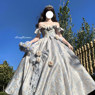 罗西娅(罗西娅)颂礼定金，原创设计lolita花嫁华丽齐地婚纱成人礼服蓝