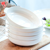 纯白骨瓷盘子陶瓷餐具，家用菜盘北欧创意圆形，深盘汤盘防烫双耳窝盘