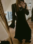 moershop巴黎派对夜原创黑色，立裁毛毛加厚连衣裙，女冬季长袖裙子
