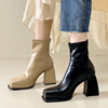 时尚部落高跟鞋短靴子女2023年秋季韩版粗跟马丁靴黑色瘦瘦靴