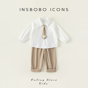 INSbobo男童套装春季春季3-5岁宝宝绅士衬衫两件套儿童童装潮