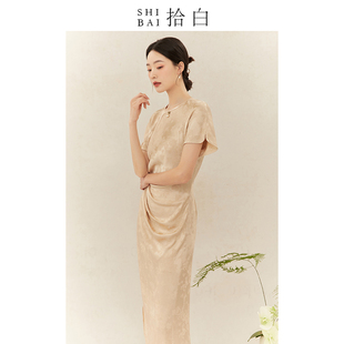 shibai拾白新中式连衣裙女原创国风，夏季蝶戏牡丹，人丝提花改良长裙