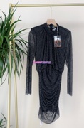 SELF PORTRAIT连衣裙水钻黑色法式质感气质时尚派对高领褶皱
