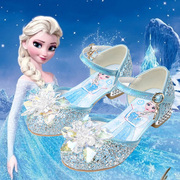 女童凉鞋2024夏季高跟，爱莎包头小女孩，软底公主艾莎水晶儿童鞋