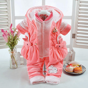 婴幼儿女宝宝夹棉三件套装公主，风秋冬棉，衣服0-9个月周岁外出服潮