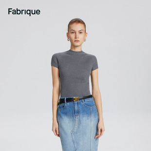 Fabrique BASIC紧身半高领薄款针织上衣女2024春夏短袖打底衫