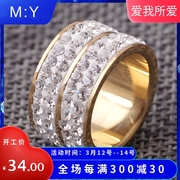 欧美风格 时尚个性夸张大戒指 钛钢戒指 韩国风格戒指 满钻白色钻