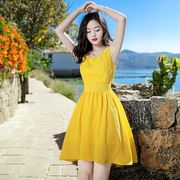 连衣裙短款夏女黄色雪纺显瘦裙子马尔代夫海边度假甜美超仙沙滩裙