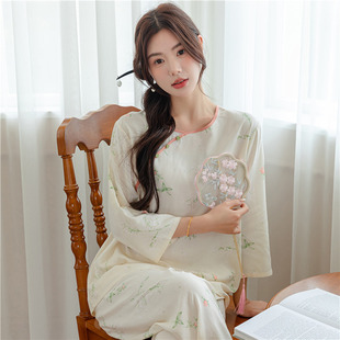 夏季中国风棉绸睡衣女，薄款春秋新中式，古风气质长袖绵绸家居服套装