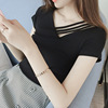 短袖t恤女2022夏季韩版女式ins学生v领上衣女装一件代发
