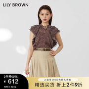 lilybrown秋冬款，甜美肌理感印花小飞袖，雪纺衬衫lwft234022