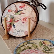 欧式复古做旧陶瓷隔热垫锅垫美式花鸟防滑餐垫法式耐高温餐桌垫