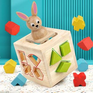 宝宝启蒙早教积木拼搭多孔配对智力，盒儿童木质，大颗粒几何形状玩具