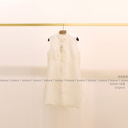 23春夏新中式白色丝质无袖，连衣裙珠花马甲两件套纯色，立领单排扣
