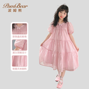 波姆熊女童(熊女童)连衣裙2024儿童裙子，夏季童装洋气时髦女孩中大童裙