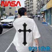 NASA联名衬衫短袖男夏季美式潮牌痞帅宽松慵懒风情侣男装半袖