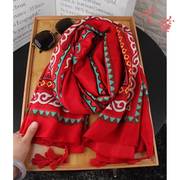 红色拍照大披肩女围巾海边夏季沙滩巾两用民族风纱巾旅游丝巾