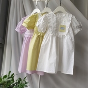 110-150纯棉泡泡袖女童短袖连衣裙，洋气女孩白色黄色公主裙纯色
