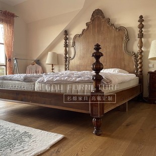 美式奢华实木雕花双人床，主卧大床婚床公主，床欧式雕花实木家具定制