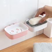 免打孔壁挂式肥皂盒卫生间强力吸盘，双层香皂盒浴室，沥水笑脸香皂架