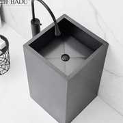 巴督黑色304不锈钢洗手台盆一体落地式方型立柱盆酒店立式洗脸盆