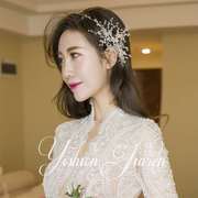 2020韩式简约甜美银白色，手工新娘结婚头，饰品婚礼婚纱礼服水晶森系