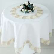 白色水溶花边蕾丝家用布艺欧式高档带转盘圆形餐桌布阳台小圆桌布