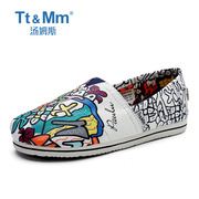 Tt&Mm/汤姆斯女鞋夏季薄款韩版涂鸦帆布鞋手绘一脚蹬百搭玛丽