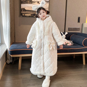 儿童睡衣冬季加厚款三层夹棉女童，小孩珊瑚绒，法兰绒睡袍保暖家居服