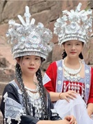 苗族头饰少数民族头戴帽子，广西云南贵州银饰民族风银色