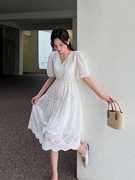 2024春夏白色甜美洋气连衣裙长裙高腰韩版显瘦时髦法式仙女裙