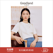 Goodland美地女装2023秋季质感金属饰品针织衫圆领高级感上衣