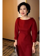 小香风红色毛呢连衣裙2023冬季新年战袍高级感正式场合长裙女