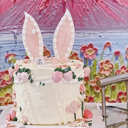 粉色网红女生生日蛋糕装饰兔耳朵甜品翻糖干佩斯立体草莓硅胶模