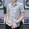 夏季男士短袖衬衫韩版修身帅气时尚花衬衣薄款个性潮流寸衫上衣服