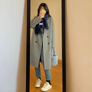 高级感灰色毛呢外套，2023年秋冬季韩版加厚小个子，呢子大衣女中长款