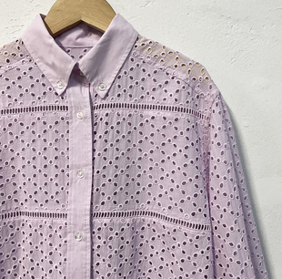 日本小众 design 客供激光镂空 纯棉质粉紫色洋气显瘦衬衫上衣
