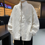 高级感提花衬衫男秋季宽松新中式国风长袖，衬衣潮流立领中山装外套