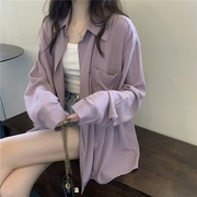 紫色防晒衬衫女夏季薄款开衫外套2023小个子衬衣外搭宽松上衣