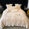 玫瑰刺绣秋冬季保暖加厚牛奶绒四件套珊瑚绒柔软被套床单床上用品