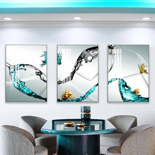 现代轻奢餐厅装饰画三联抽象挂画酒杯，饭厅背景墙壁画客厅沙发墙画