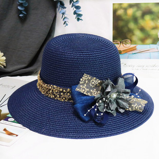 帽子女夏天花朵蕾丝草帽，出游防晒太阳帽海边沙滩，帽遮阳凉帽可折叠