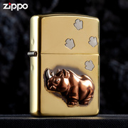 打火机zippo正版男士紫铜镶银贴章犀牛创意个性收藏防风个性火机